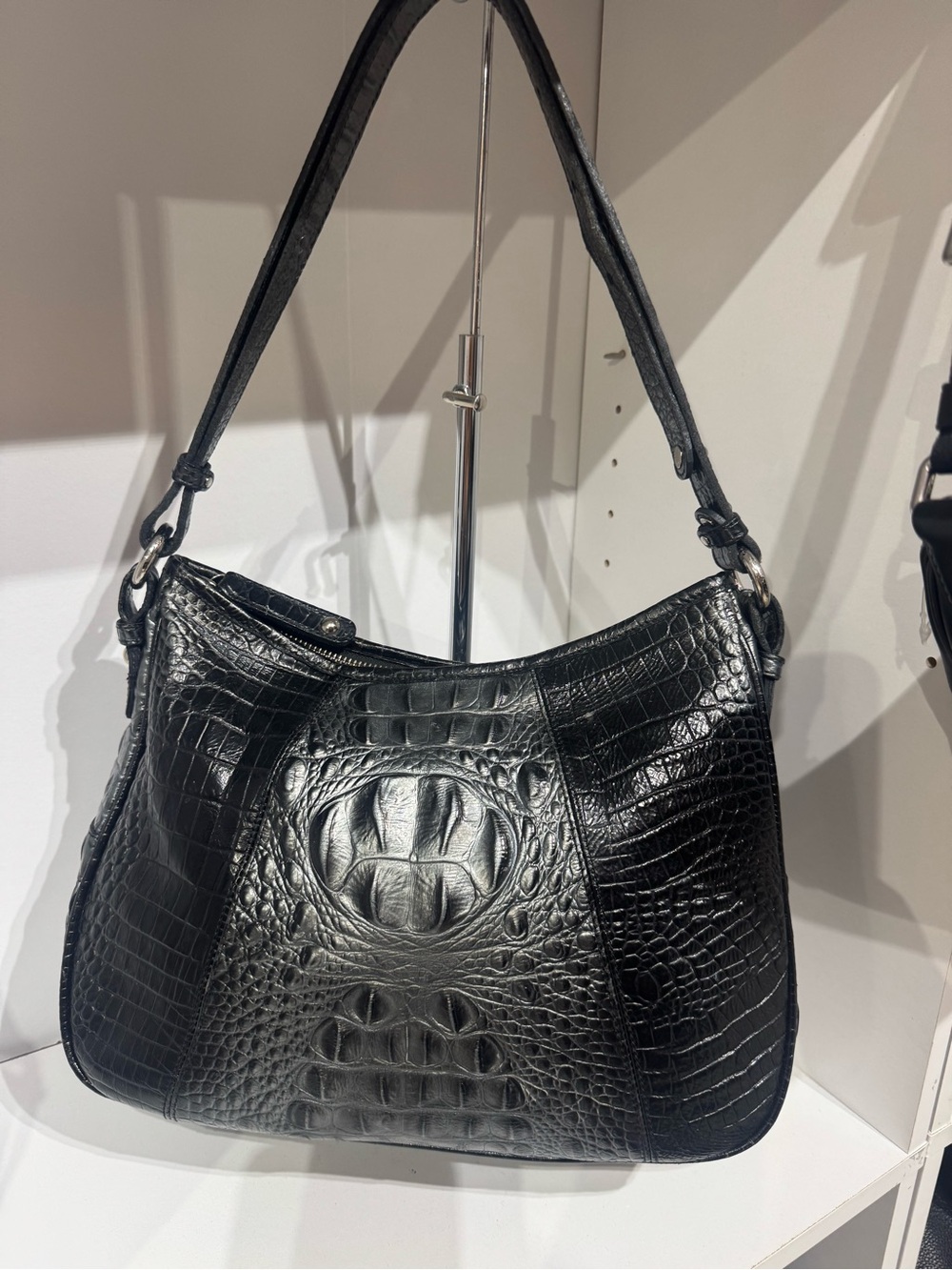 RARE Brahmin Ryan Silver Twightlite Croc-Embossed Shoulder Hobo